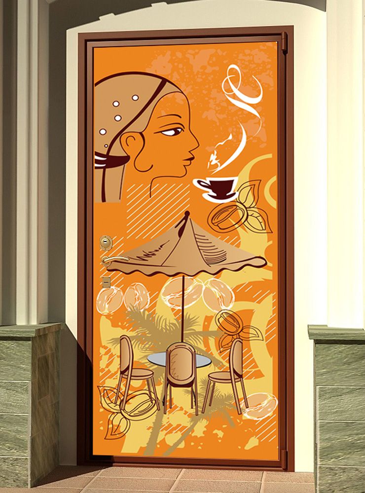 Виниловая наклейка на дверь -  Кофе 5. Бразилия