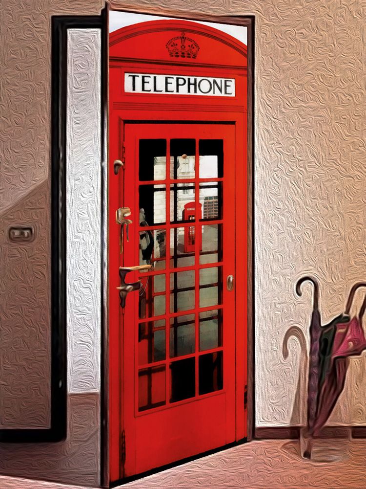 Виниловая наклейка на дверь - Телефонная будка